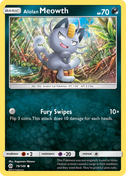 Alolan Meowth z edície Sun & Moon, karta č.78