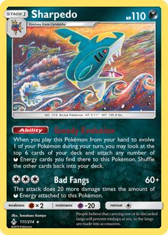 Sharpedo z edície Unbroken Bonds, karta č.111