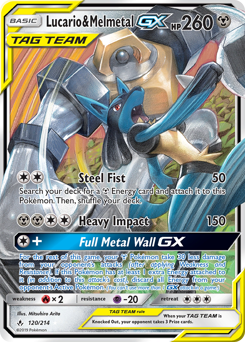 Lucario & Melmetal-GX z edície Unbroken Bonds, karta č.120