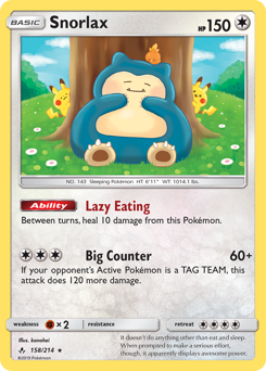 Snorlax z edície Unbroken Bonds, karta č.158