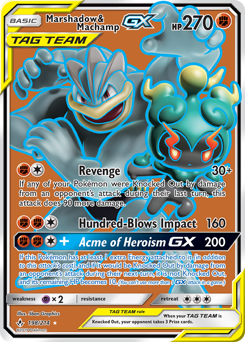 Marshadow & Machamp-GX z edície Unbroken Bonds, karta č.198