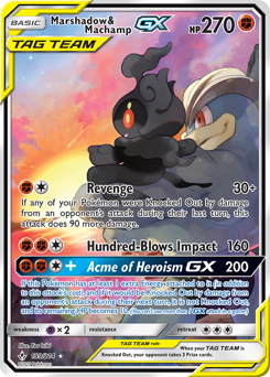 Marshadow & Machamp-GX z edície Unbroken Bonds, karta č.199
