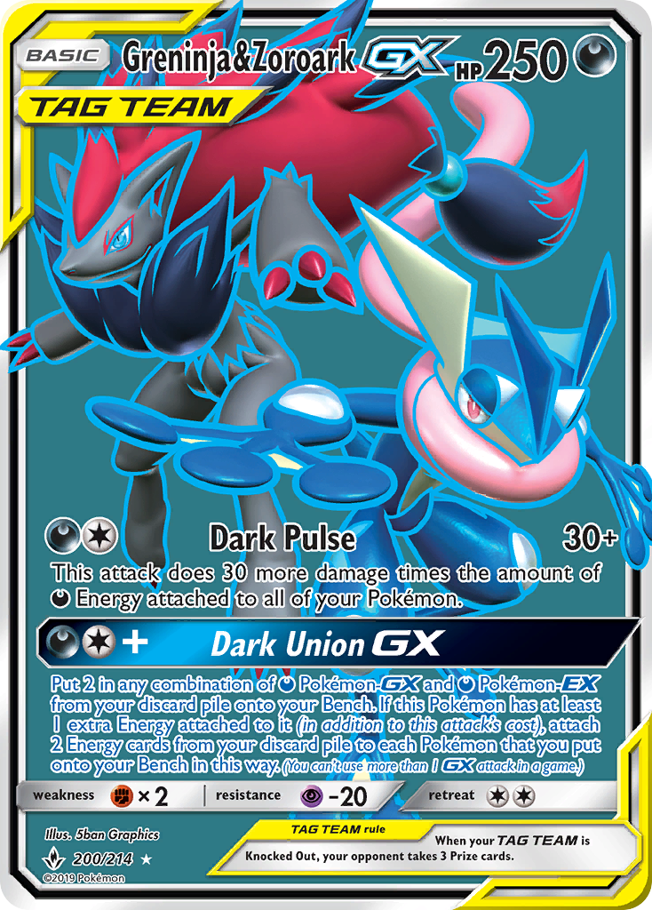 Greninja & Zoroark-GX z edície Unbroken Bonds, karta č.200