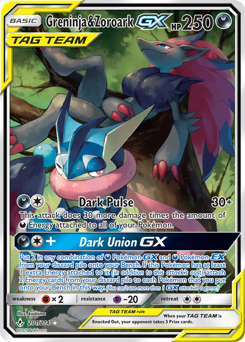 Greninja & Zoroark-GX z edície Unbroken Bonds, karta č.201