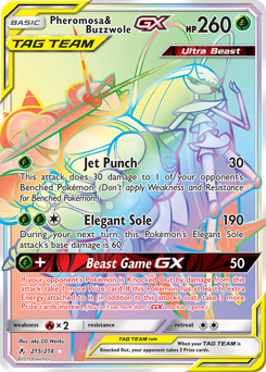 Pheromosa & Buzzwole-GX z edície Unbroken Bonds, karta č.215