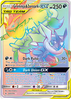 Greninja & Zoroark-GX z edície Unbroken Bonds, karta č.222