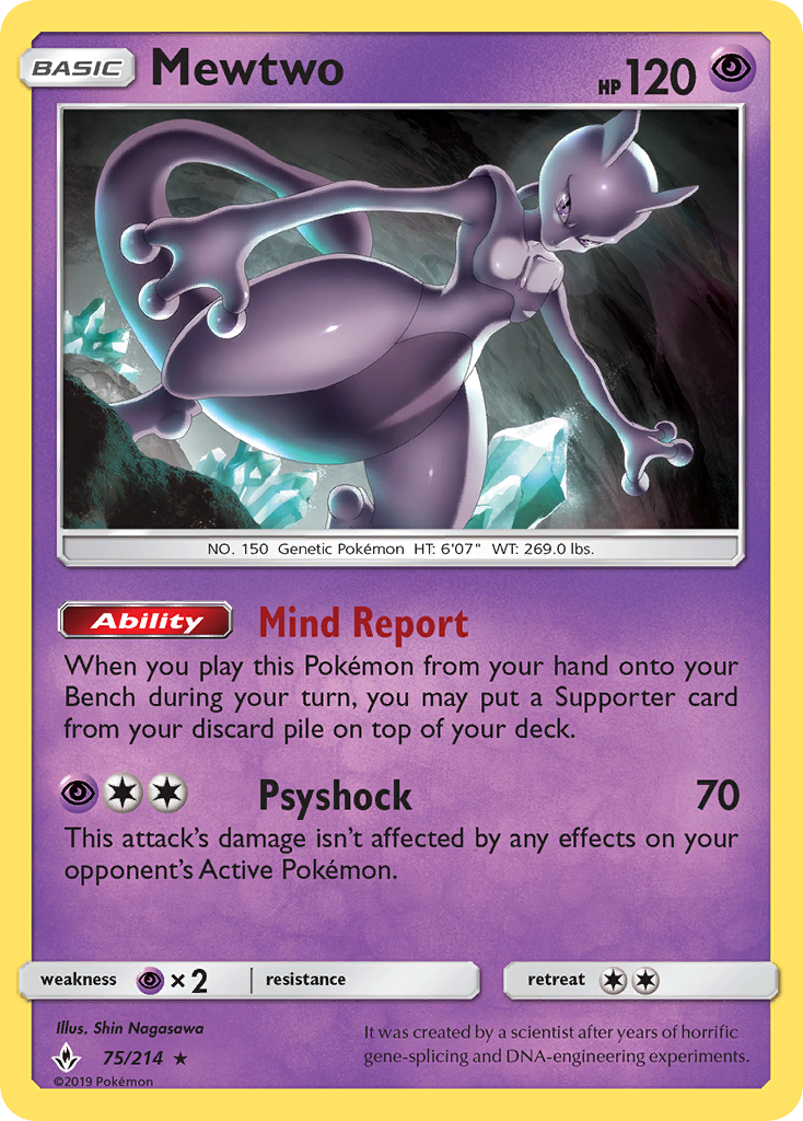 Mewtwo z edície Unbroken Bonds, karta č.75