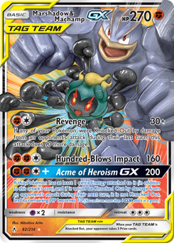Marshadow & Machamp-GX z edície Unbroken Bonds, karta č.82