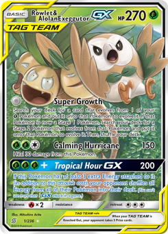 Rowlet & Alolan Exeggutor-GX z edície Unified Minds, karta č.1