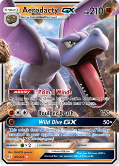 Aerodactyl-GX z edície Unified Minds, karta č.106