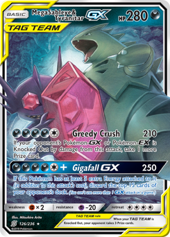 Mega Sableye & Tyranitar-GX z edície Unified Minds, karta č.126