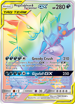 Mega Sableye & Tyranitar-GX z edície Unified Minds, karta č.245