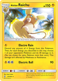 Alolan Raichu z edície Unified Minds, karta č.57
