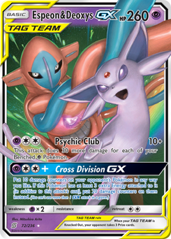 Espeon & Deoxys-GX z edície Unified Minds, karta č.72