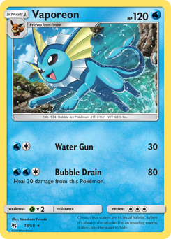 Vaporeon z edície Hidden Fates, karta č.18
