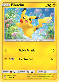 Pikachu z edície Hidden Fates, karta č.19