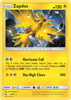 Zapdos z edície Hidden Fates, karta č.24