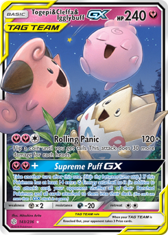 Togepi & Cleffa & Igglybuff-GX z edície Cosmic Eclipse, karta č.143