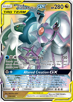 Arceus & Dialga & Palkia-GX z edície Cosmic Eclipse, karta č.156