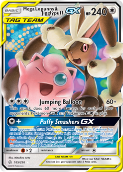 Mega Lopunny & Jigglypuff-GX z edície Cosmic Eclipse, karta č.165