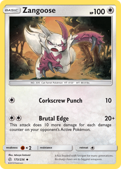 Zangoose z edície Cosmic Eclipse, karta č.173