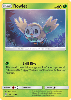 Rowlet z edície Cosmic Eclipse, karta č.18