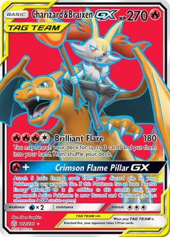 Charizard & Braixen-GX z edície Cosmic Eclipse, karta č.212