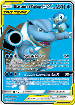 Blastoise & Piplup-GX z edície Cosmic Eclipse, karta č.214