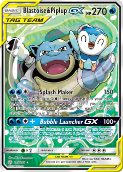 Blastoise & Piplup-GX z edície Cosmic Eclipse, karta č.215