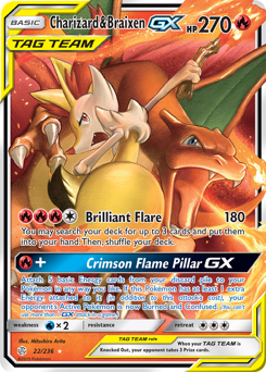 Charizard & Braixen-GX z edície Cosmic Eclipse, karta č.22