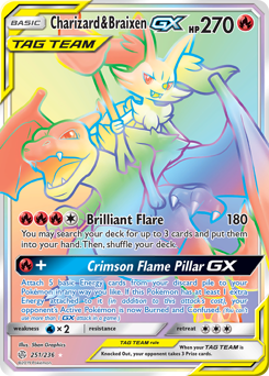 Charizard & Braixen-GX z edície Cosmic Eclipse, karta č.251