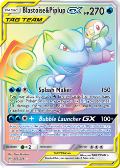 Blastoise & Piplup-GX z edície Cosmic Eclipse, karta č.253