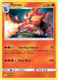 Pyroar z edície Cosmic Eclipse, karta č.37