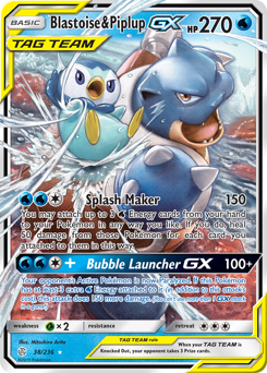 Blastoise & Piplup-GX z edície Cosmic Eclipse, karta č.38