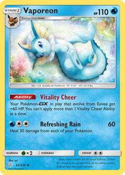 Vaporeon z edície Cosmic Eclipse, karta č.42
