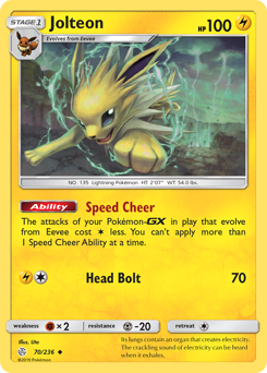 Jolteon z edície Cosmic Eclipse, karta č.70