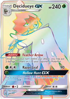 Decidueye-GX z edície Guardians Rising, karta č.146