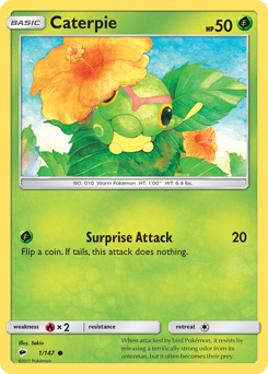 Caterpie z edície Burning Shadows, karta č.1