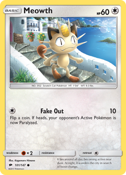 Meowth z edície Burning Shadows, karta č.101