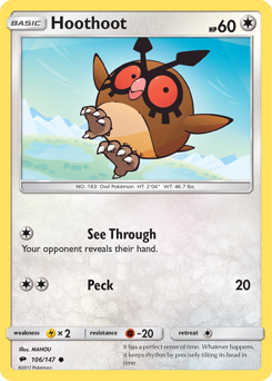 Hoothoot z edície Burning Shadows, karta č.106