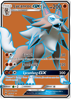 Lycanroc-GX z edície Burning Shadows, karta č.136