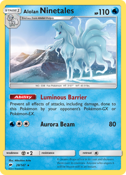 Alolan Ninetales z edície Burning Shadows, karta č.28