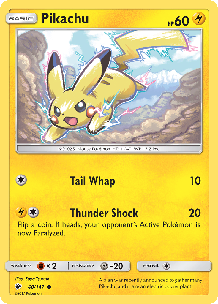 Pikachu z edície Burning Shadows, karta č.40