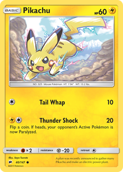 Pikachu z edície Burning Shadows, karta č.40