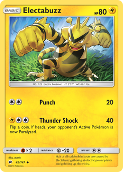 Electabuzz z edície Burning Shadows, karta č.42