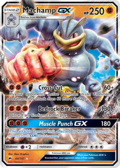 Machamp-GX z edície Burning Shadows, karta č.64