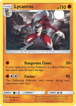 Lycanroc z edície Burning Shadows, karta č.75