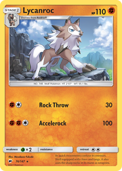 Lycanroc z edície Burning Shadows, karta č.76