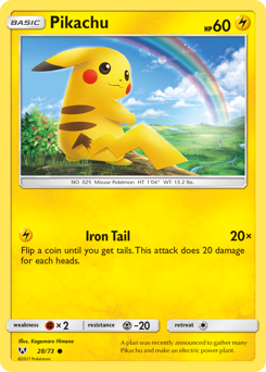 Pikachu z edície Shining Legends, karta č.28