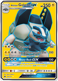 Alolan Golem-GX z edície Crimson Invasion, karta č.102